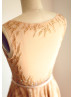 Beaded Dark Champagne Tulle Sheer Back Bling Bling Sexy Prom Dress